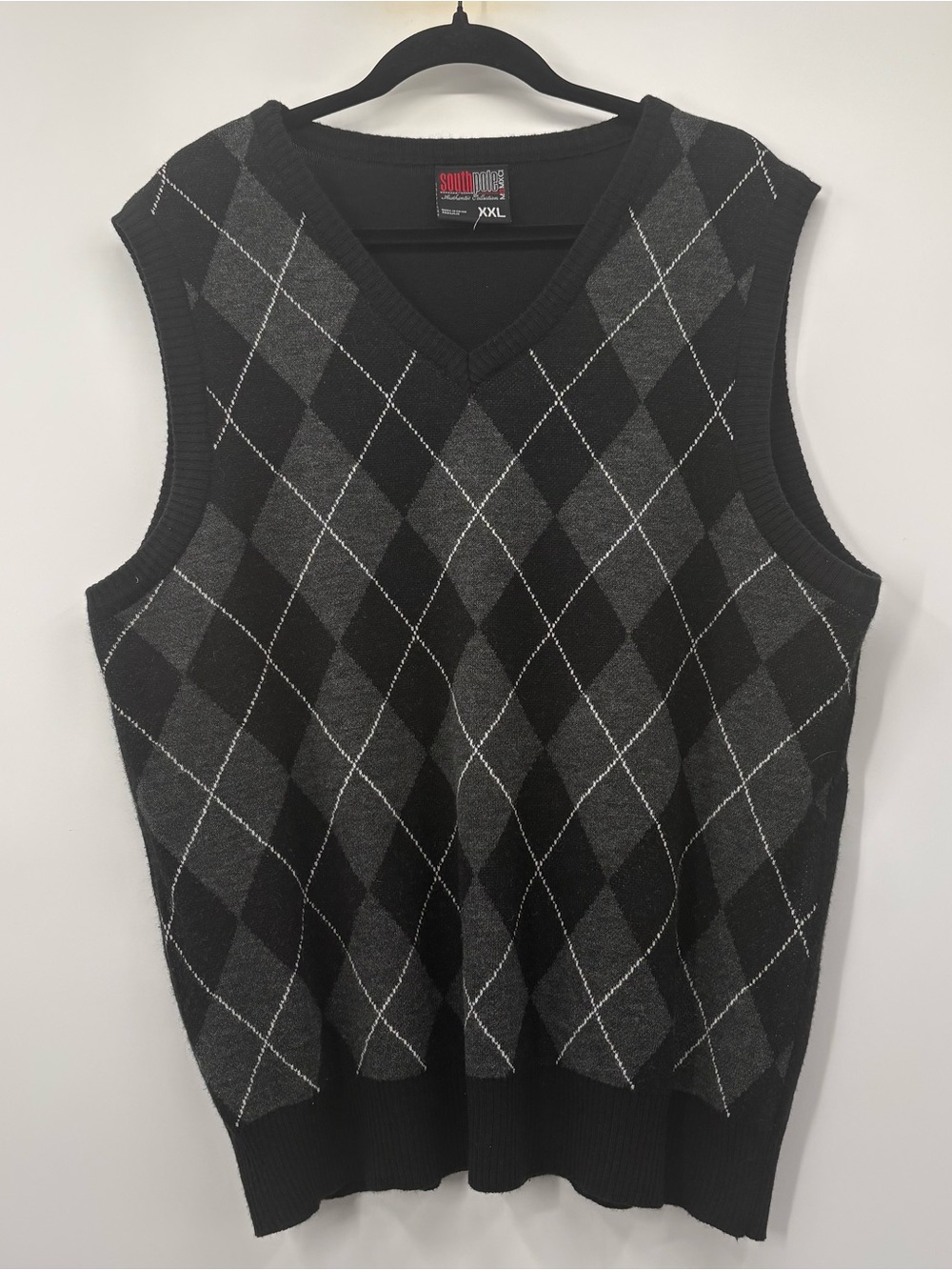 South Pole Black & Gray Argyle V-Neck Sweater Vest